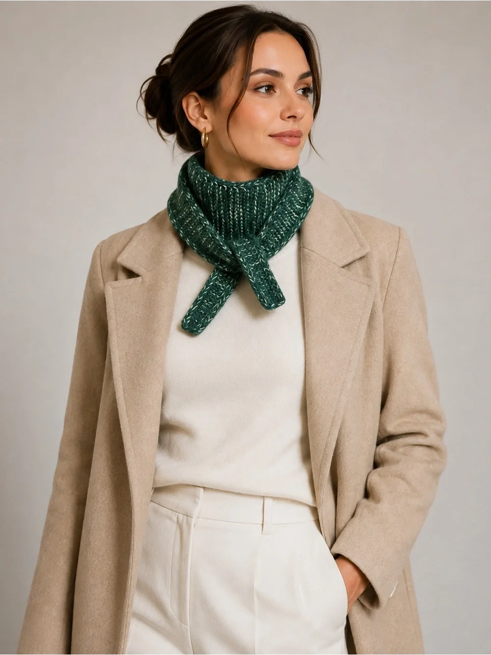 Sophie Green Cashmere Scarf Womens Handmade Knit Neck Warmer Soft Cozy Gift